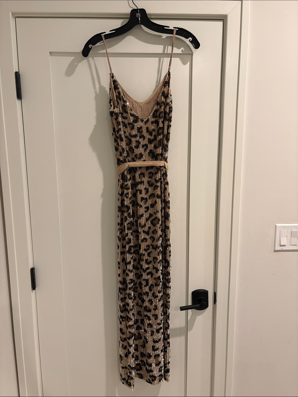 Retrofete - Sequin Leopard Print Slip Dress with Waist Tie - Picture 2 of 4